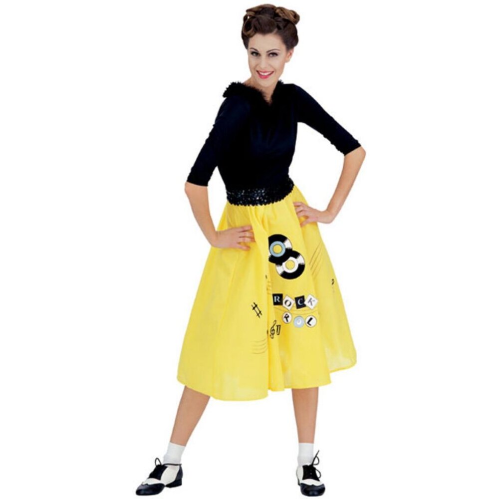 Rubie's Disco Halloween 50s Rock Roll Black Yellow Circle Skirt Dress Costume